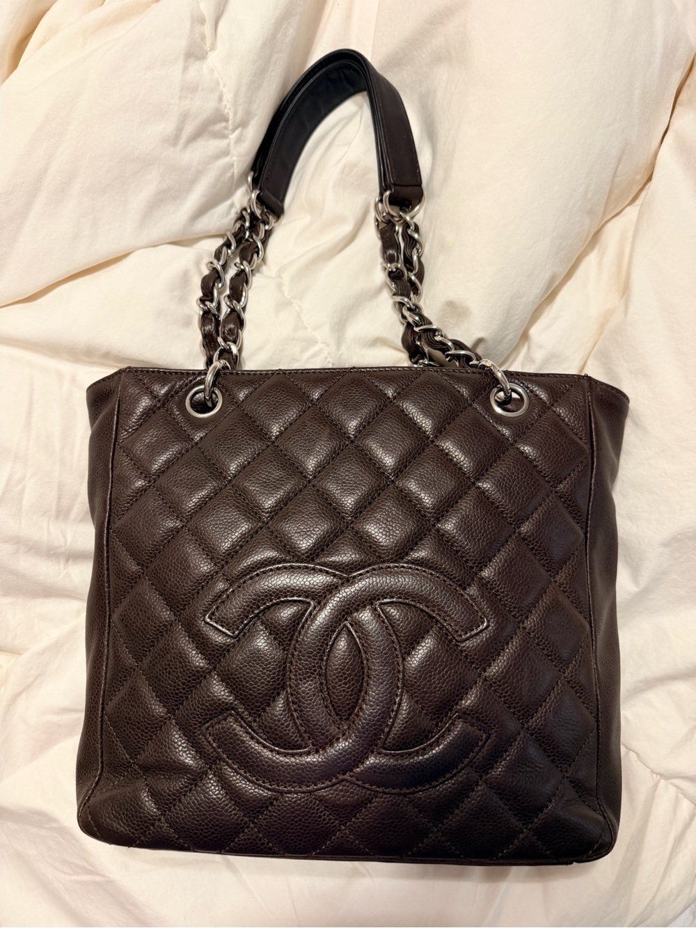 CHANEL Grand Shopping Tote (GST) Dark Chocolate Brown Quilted Caviar Leather